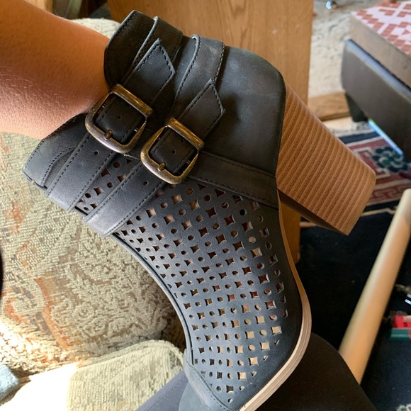 Comfortable Black Peep-Toe Ankle Boots Y2K Motto Biker Grunge 90’s Sexy Size 9 - Picture 5 of 5